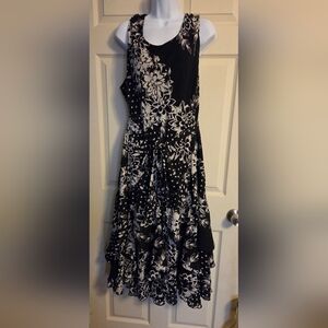 Catherines Black and White Floral Belted Midi Dress 2X NWOT